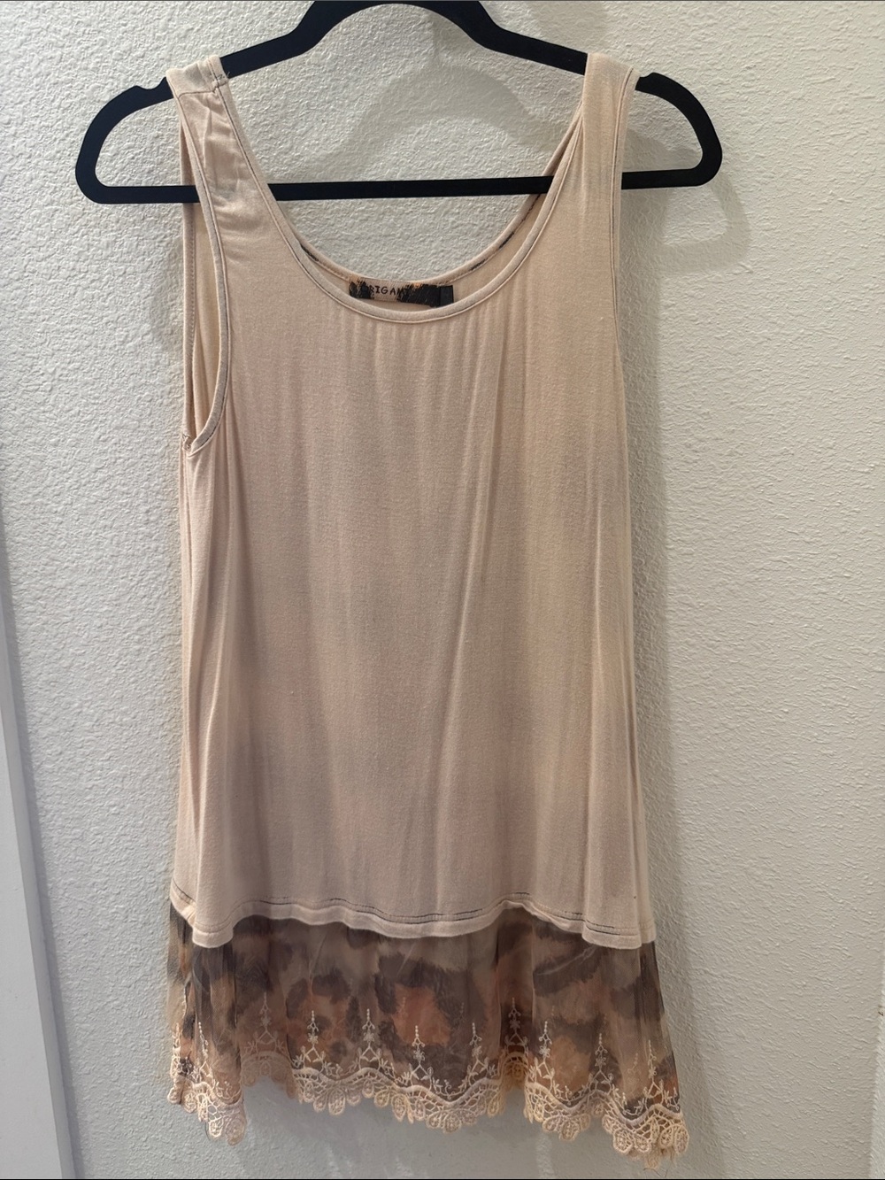 Women's Cream Tank with Lace-Trim Hem
